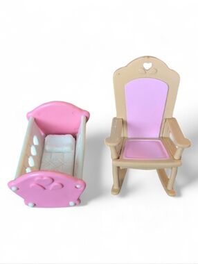 Vintage 90's Fisher Price Loving Family Rocking Chair and Craddle